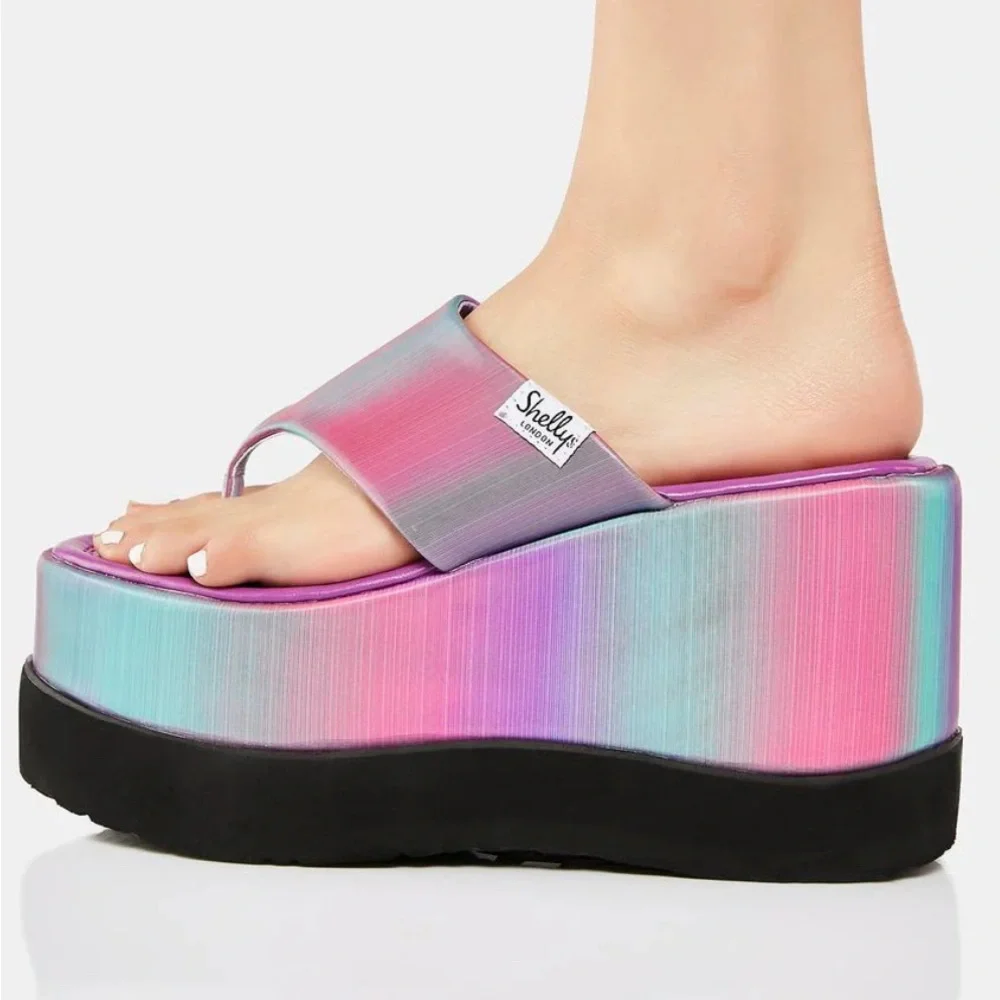 🔥HP🔥Shellys London for Dolls Kill Purple Ombre Klub Platform Wedges - Picture 11 of 13